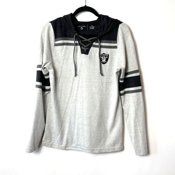 Antigua Las Vegas Raiders Gray & Black Lace-Up Hoodie Hockey Style Womens Medium - Picture 2 of 8
